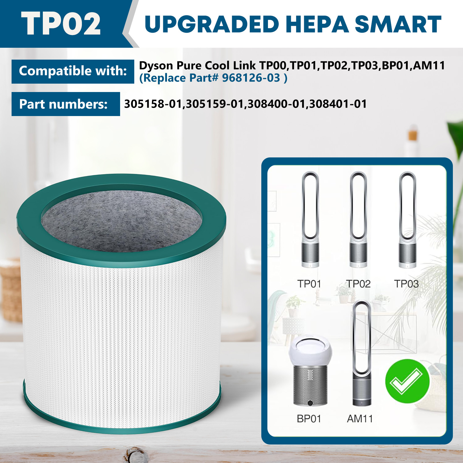 2 Pack Replacement Filter for Dyson Tower Fan Air Purifier TP01 TP02 TP03 AM11 gallery
