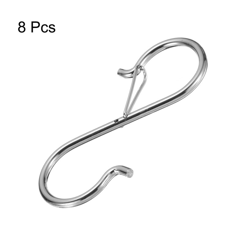 8pcs S Hooks 3.5 Inch S-shaped Hook with Safety Buckle for Hanging Silver gallery