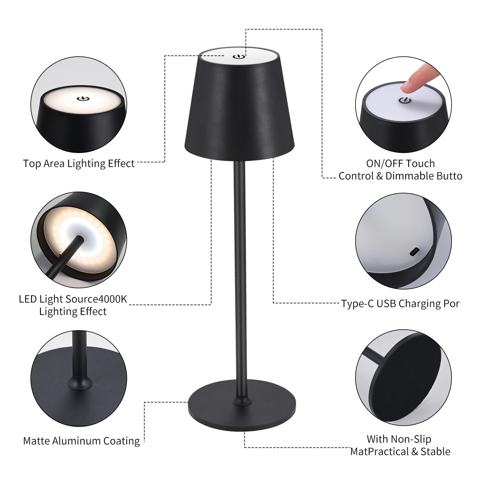 IMQSQIK Cordless Table Lamp USB Rechargeable Simplicity Desk LED Light 4600mAh gallery