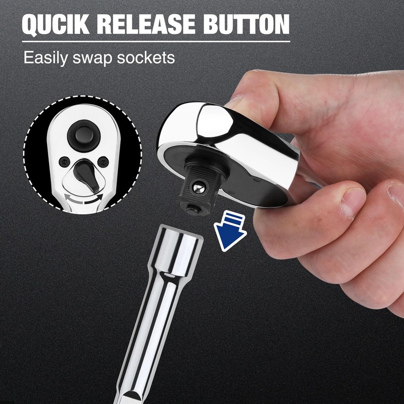 WORKPRO 1/2" Drive Ratchet Handle 72-Tooth Quick-Release Reversible Ratchet Sets gallery