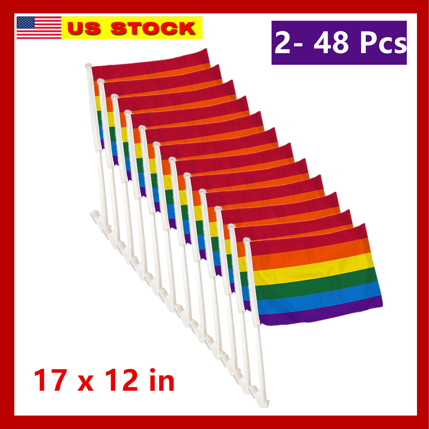 48 Pack Lot 12x17 Pride Flags Car Window Clip On Fan Banners Car Flag LGBTQ+ gallery