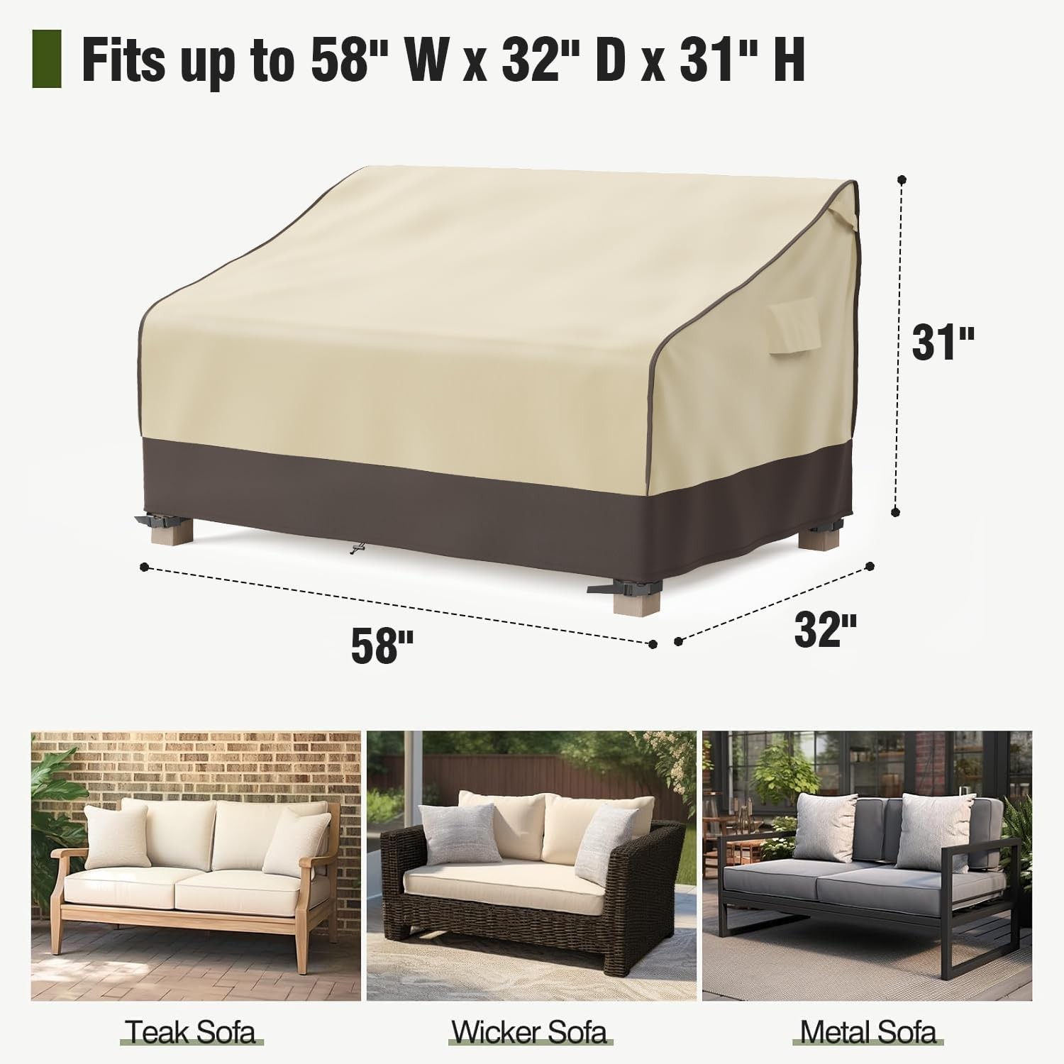 MR.COVER Outdoor Couch Cover Waterproof 2-Seater 58x32x31 Brown Khaki gallery