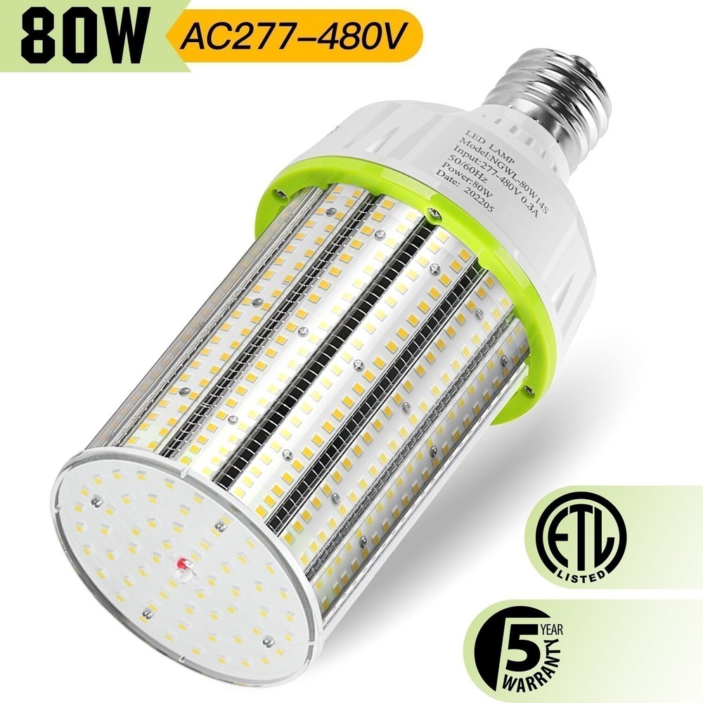 80 Watts LED Corn Light Cob Bulbs E39 Mogul Base Warehouse Garage Lighting 480V