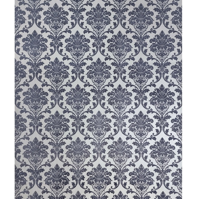 Wallpaper rolls flocking navy blue silver metallic Flocked vintage velvet Damask gallery