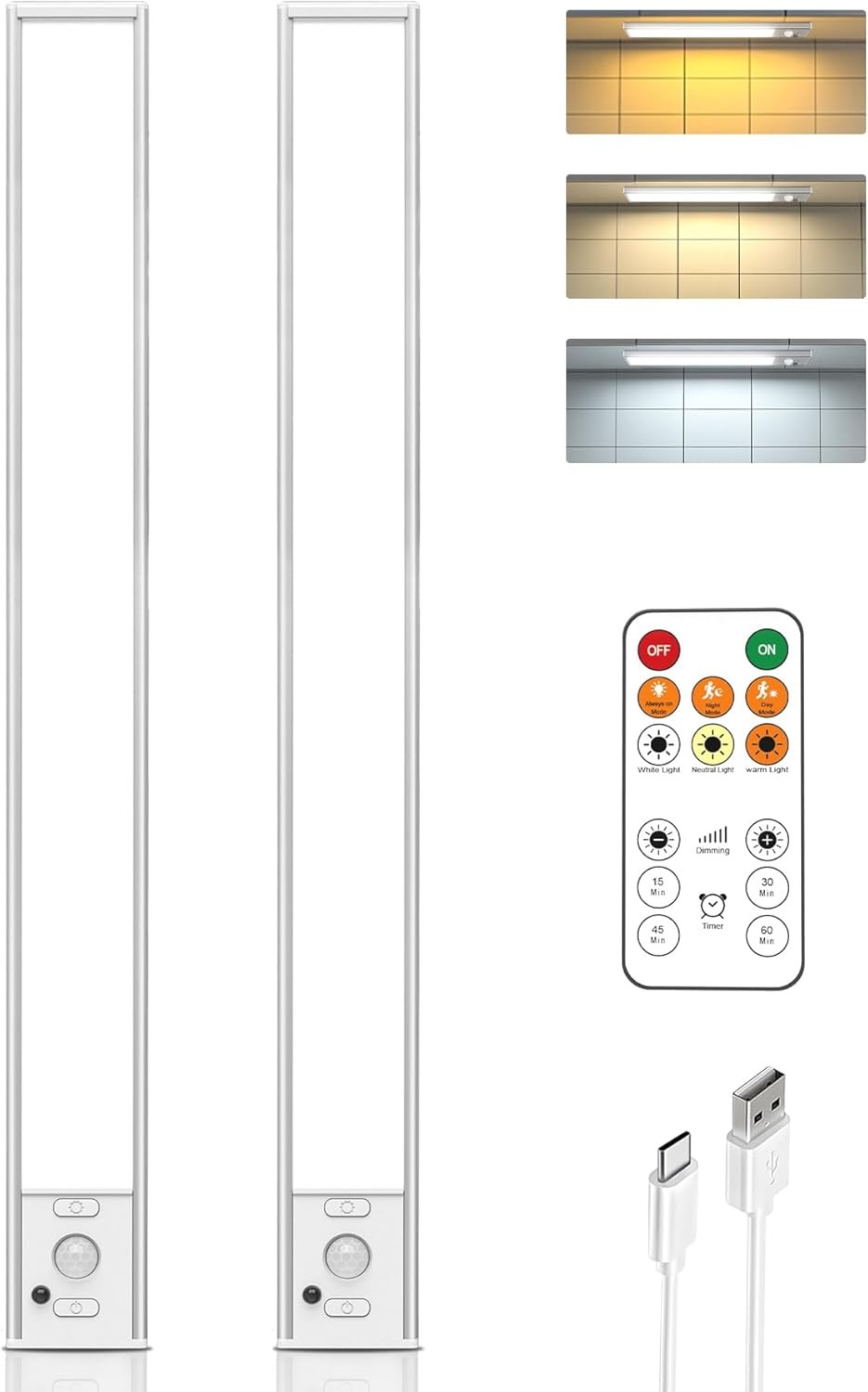 16in Under Cabinet Lighting with Remote Control,160 LED 2 Pack, White-16 Inch gallery