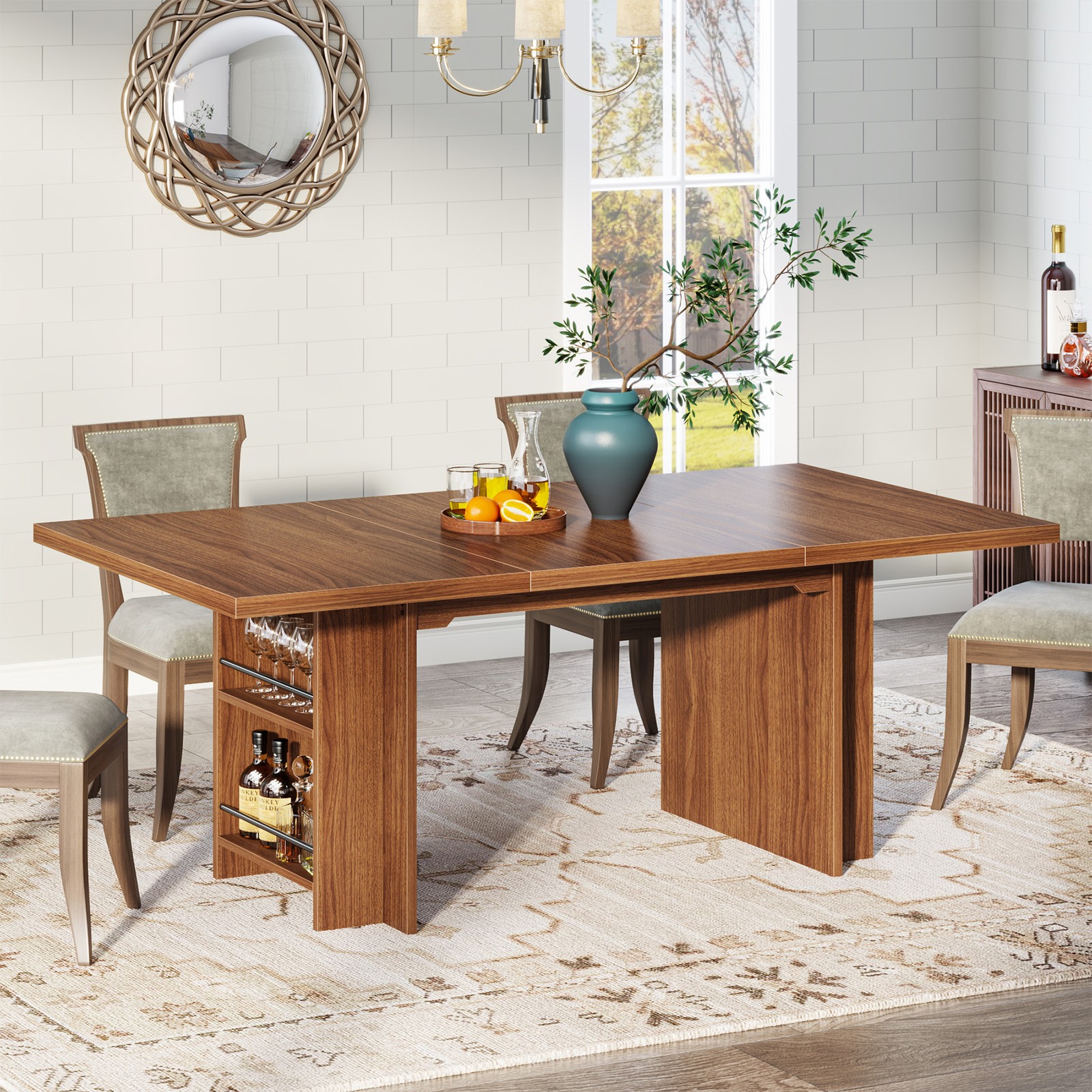 63" Rectangular Dining Table with Storage, Wood Dinner Kitchen Table for 4 to 6 gallery