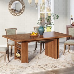 63″ Rectangular Dining Table with Storage, Wood Dinner Kitchen Table for 4 to 6