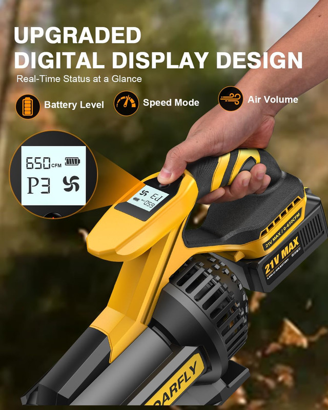 SOARFLY Cordless Leaf Blower – 650 CFM | 28,000 RPM Brushless Motor, 2×4.0Ah Bat gallery