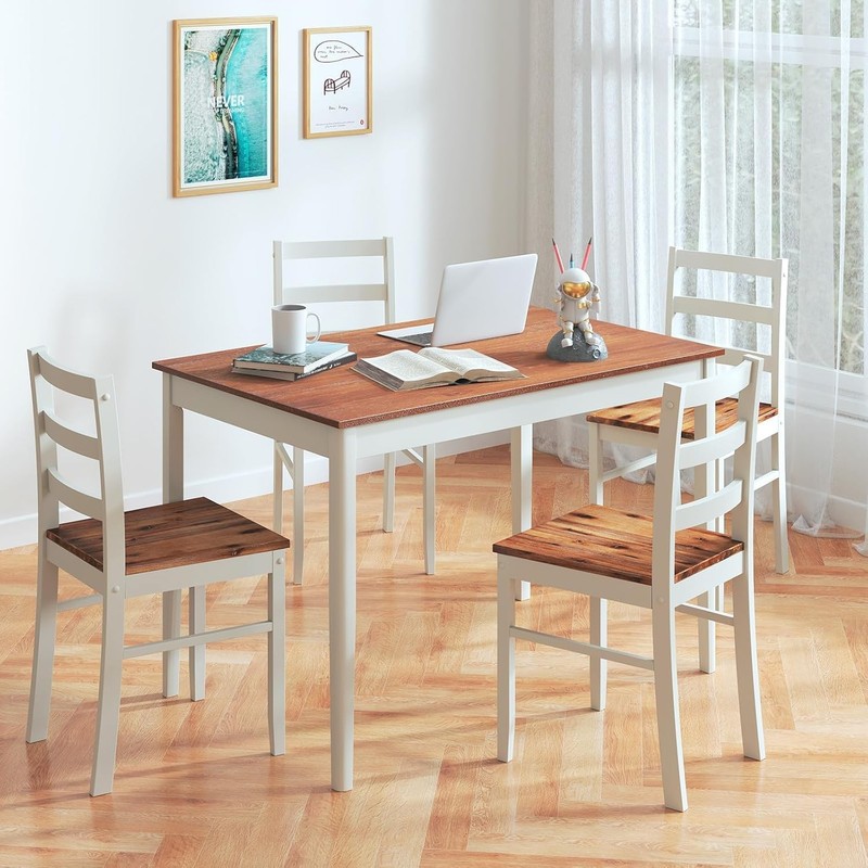 Dining Table Set for 4, Solid Wood Kitchen Table and Chairs, Farmhouse Dinett... gallery