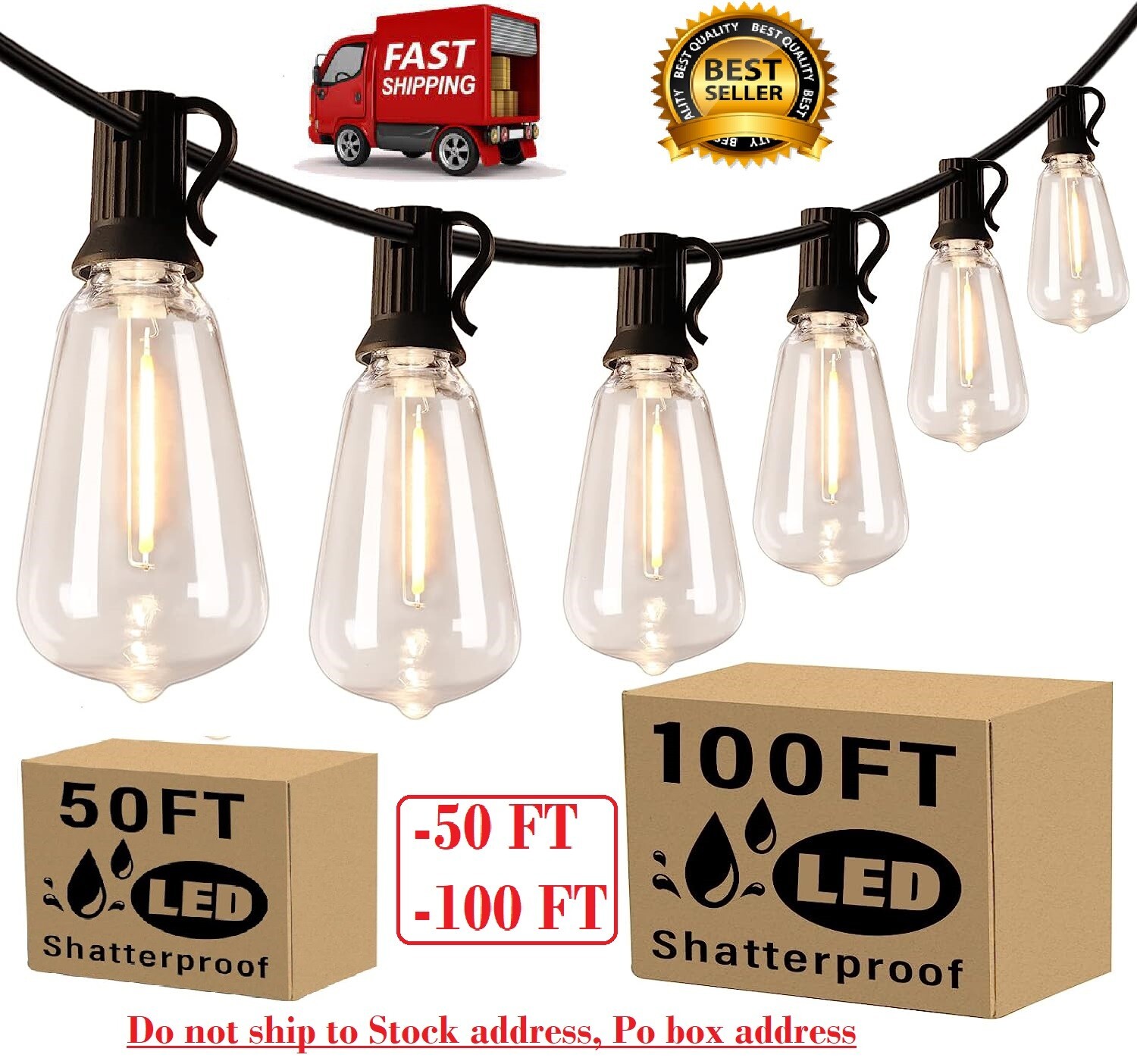100FT Outdoor String Lights for Patio Waterproof Connectable ST38 LED Light Stri gallery