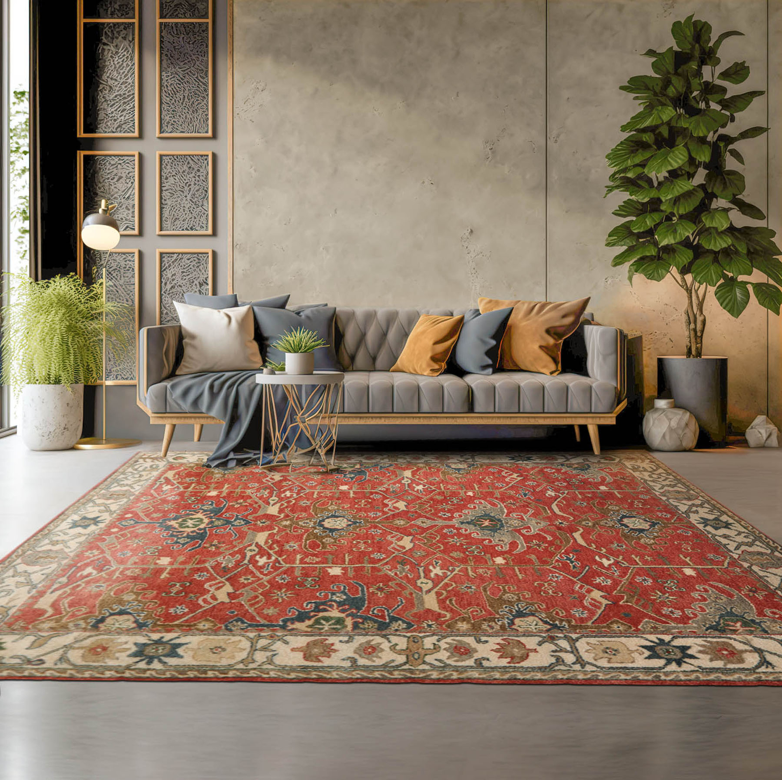 Multi Size Muted Coral, Ivory Hand Tufted Wool Arts & Crafts Area Rug gallery