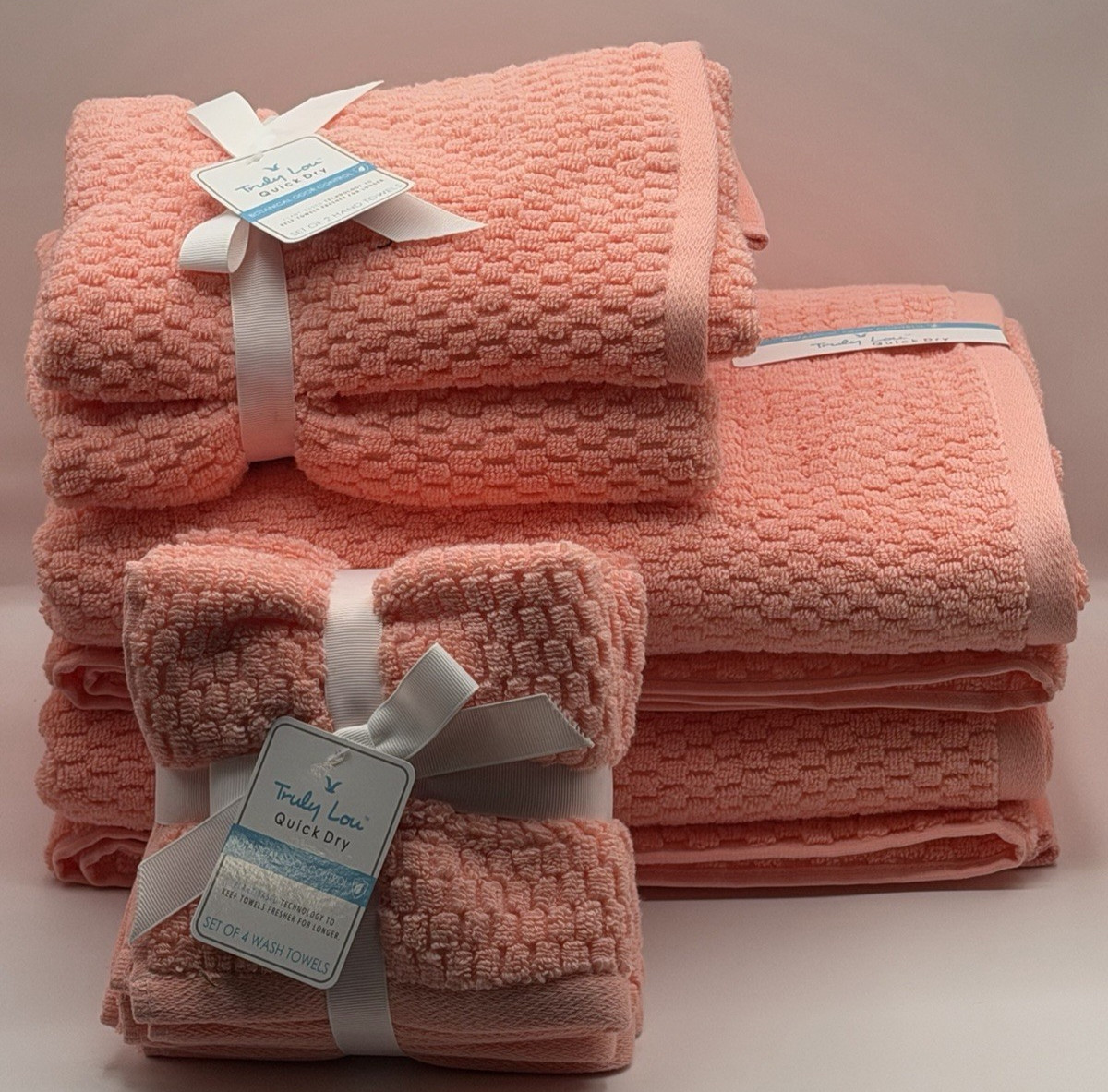 NEW Truly Lou Quick Dry Towel Set 8 Piece Bath Hand Towel Wash Cloth Orange gallery