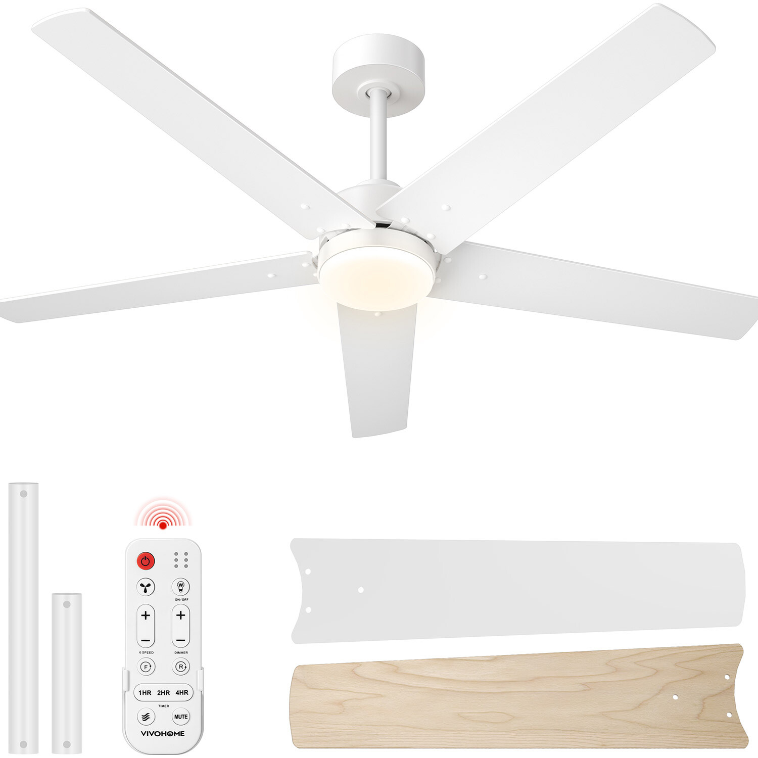 52'' Flush Mount LED Ceiling Fan with Light & Remote 6+1 Speeds, 3CCT, Dimmable gallery