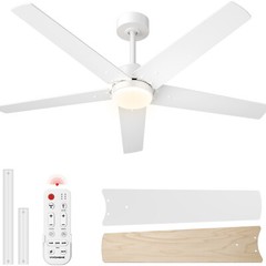 52” Flush Mount LED Ceiling Fan with Light & Remote 6+1 Speeds, 3CCT, Dimmable