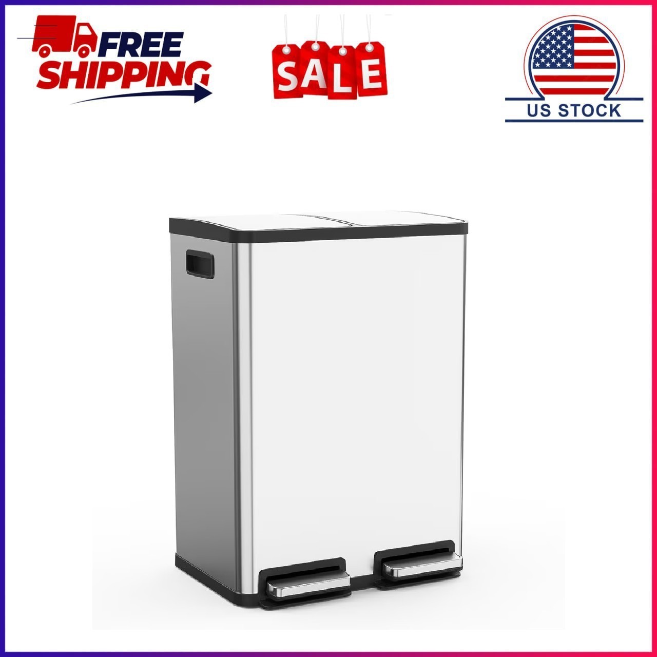Gianna Kitchen Trash Can, 2×8-Gallon Garbage Can with Lid, Stainless Steel Trash gallery