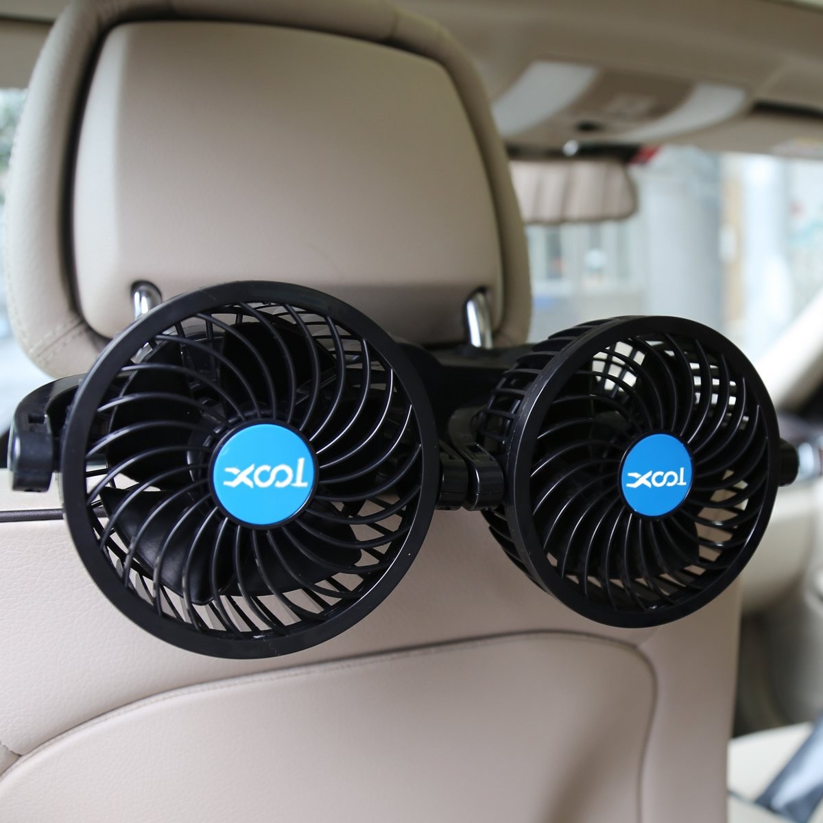 12V Car Fan 2 Head Rotatable Stepless Speed Air Cooler For Vehicles SUV RV gallery