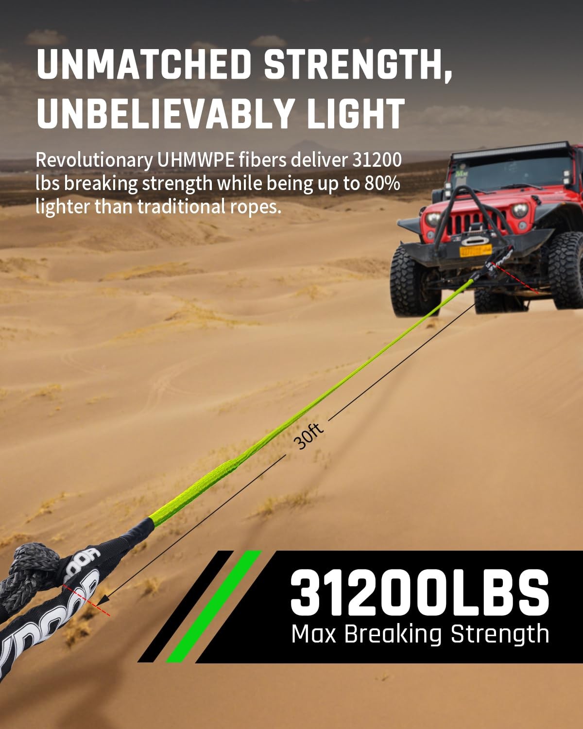 HeavyDuty Tow Rope Kit with Soft Shackles, 31,200 Lbs for ATV, UTV, SUV, Cars gallery