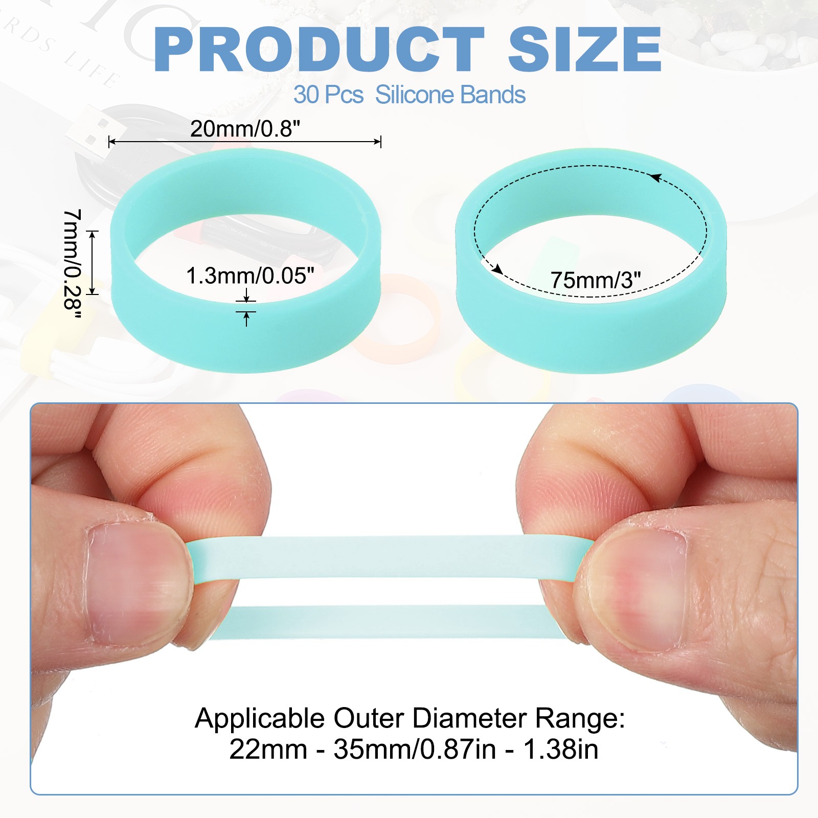 30Pcs 0.8 x 0.28 Inch Tiny Silicone Wide Rubber Bands Rings, Luminous Green gallery