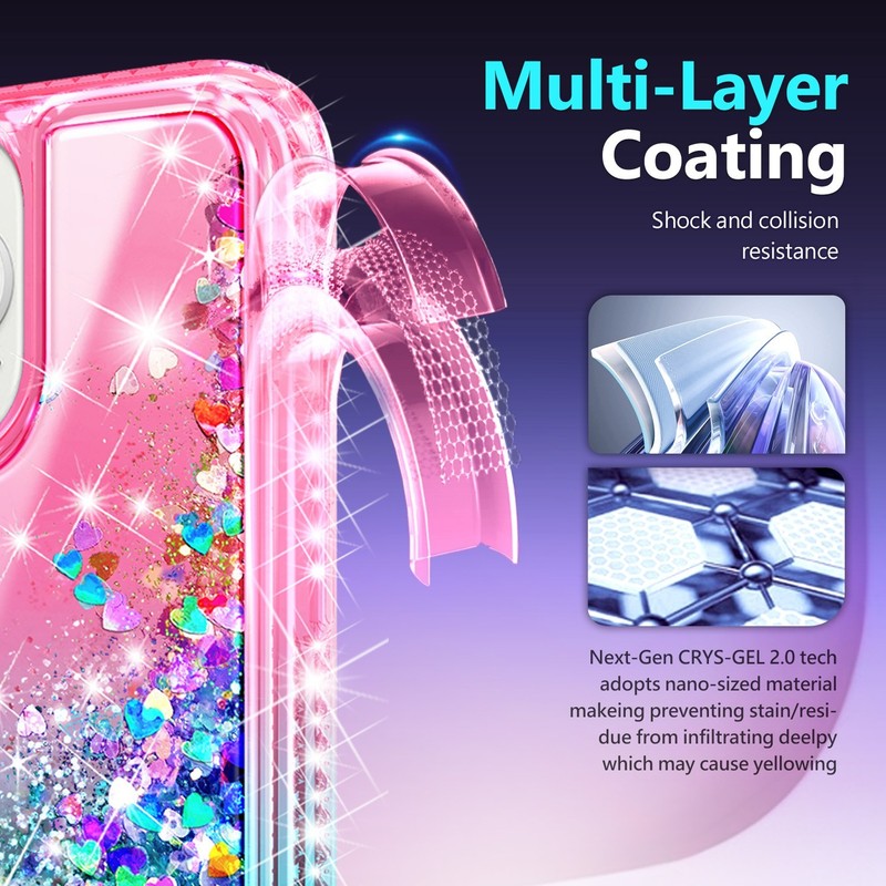 For iPhone 13 Pro Max Pro Mini Liquid Glitter Case With Tempered Glass & Lanyard gallery