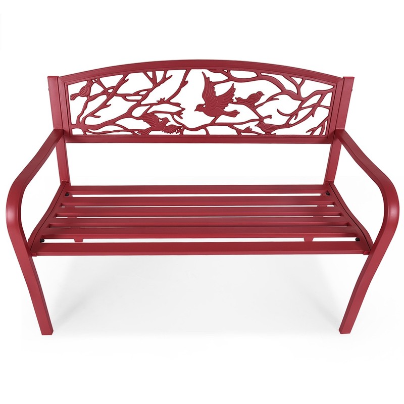 Patio Garden Bench Park Yard Outdoor Furniture Cast Iron Porch Chair Red gallery