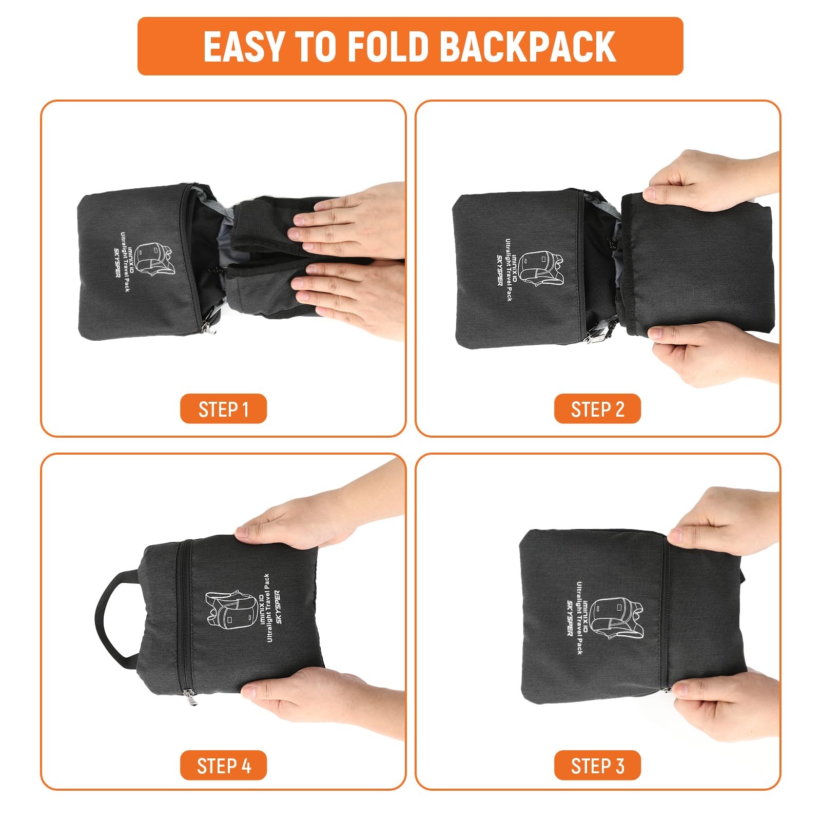10L Hiking Backpack Foldable Packable Lightweight Daypack Small Travel Black 5