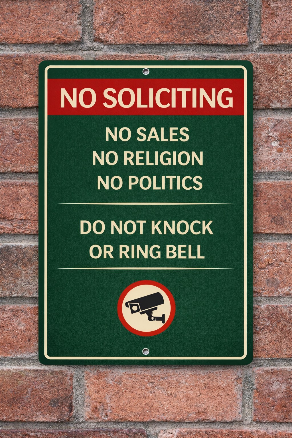 No Soliciting Sign with Security Camera – No Sales Religion Politics 8x12Aluminu gallery