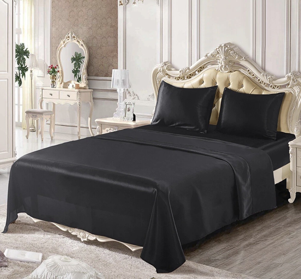 4 Pcs Smooth Satin Silk Sheet Set Deep Pocket Bed Sheet Wrinkle Fade Resistant gallery