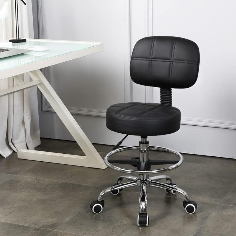 Swivel round Rolling Stool PU Leather with Adjustable Foot Rest Height Adjustabl gallery