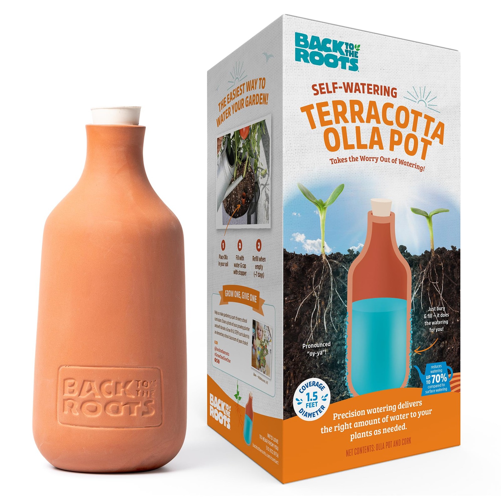Back to the Roots Self-Watering Terracotta Olla Pot, 700mL Provides 1 Week of Pr gallery