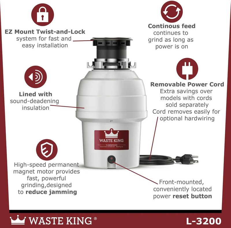 Waste King Garbage Disposal for Kitchen Sink with Power Cord, Food Waste Disp... gallery