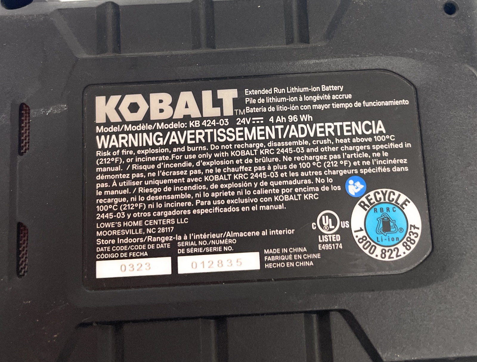Kobalt Extended Run Lithium-Ion Power Tool Battery, 24V Max 4.0 Ah, KB 424-03 gallery