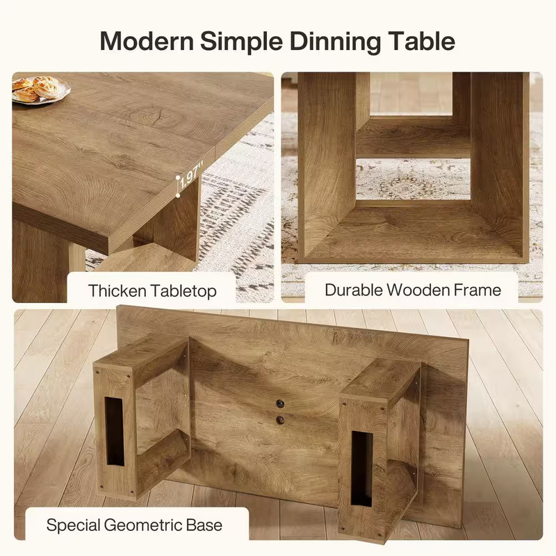 Rectangular Brown Wood 63 In. 4 Legs Dining Table with Strong Geometric Frame Se gallery