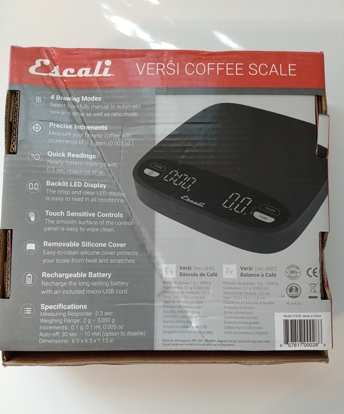 Escali Versi Digital Coffee Scale with Timer, 6.6 lb Capacity, Black Model CF63B gallery