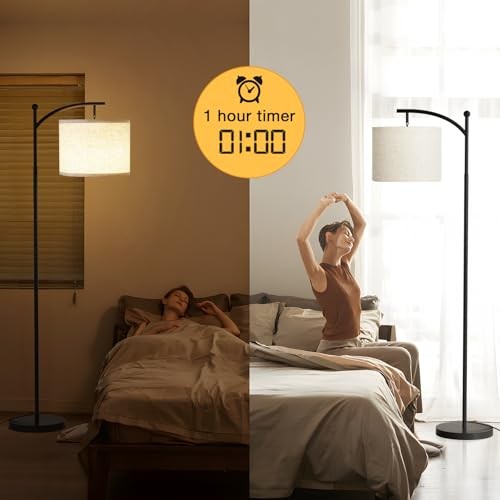 60" Floor Lamp with Remote Control and Stepless 61 inches A：beige & black gallery