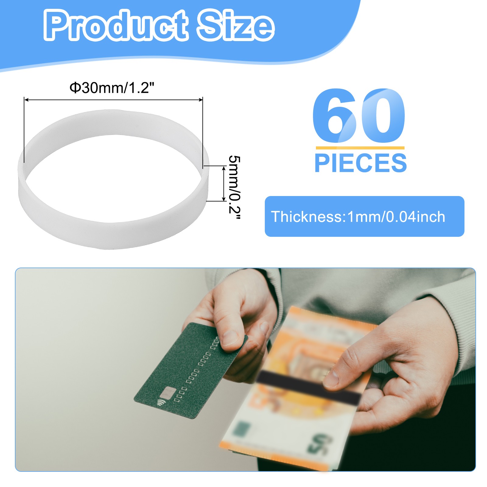 60Pcs Silicone Rubber Bands30mm/1.2" Rubber Bands Rings Cable Ties White gallery