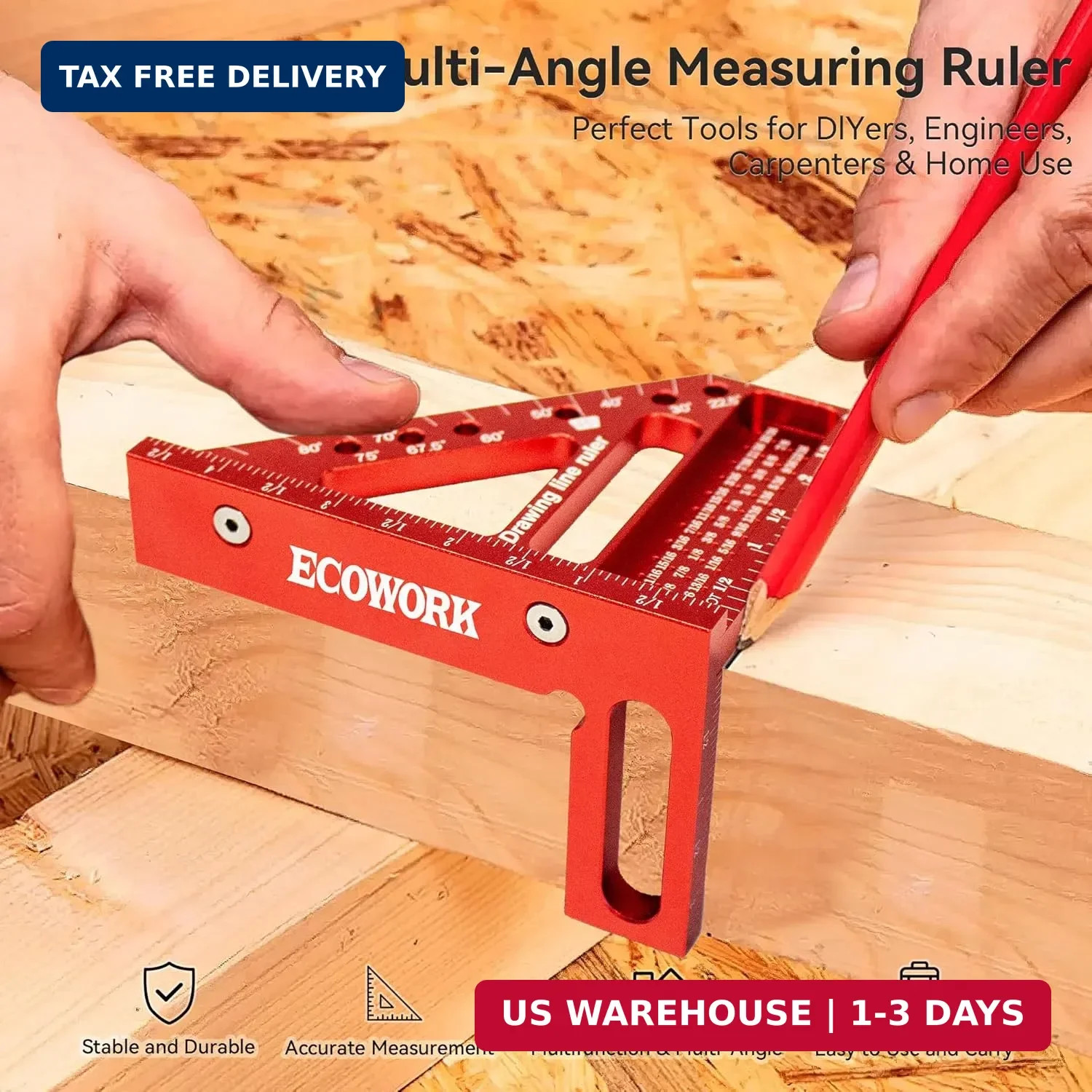 3D Multi-Angle Measuring Ruler Woodworking Square, High Precision Aluminum Alloy gallery