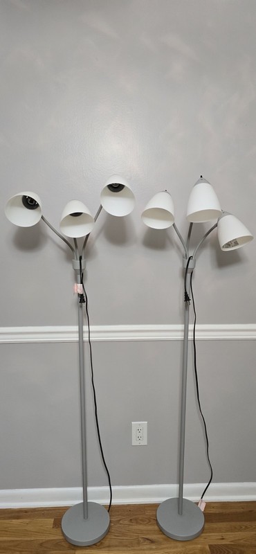 Arcadia Collection pair3Head Adjustable floor lam grey with white plastic shades gallery