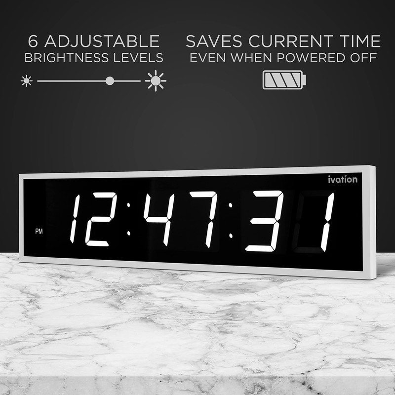 Ivation 36" Large Digital Clock, 6-Level Brightness, LED Wall Clock, White gallery