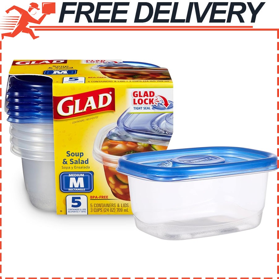 GladWare Soup Salad Everyday Use Medium Rectangle Storage Hold up to 24oz, 5ct gallery