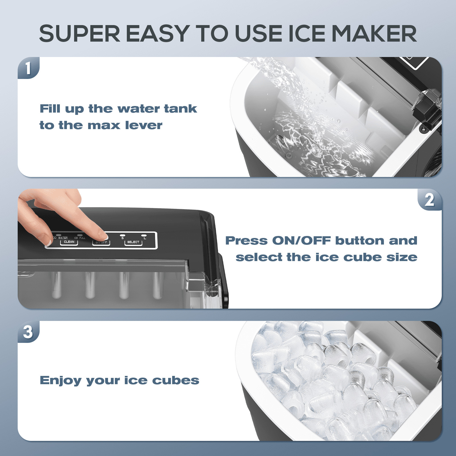 Countertop Ice Maker, 2 Sizes of Bullet Ice, 26.5Lbs/24H, 9 Ice Cubes gallery