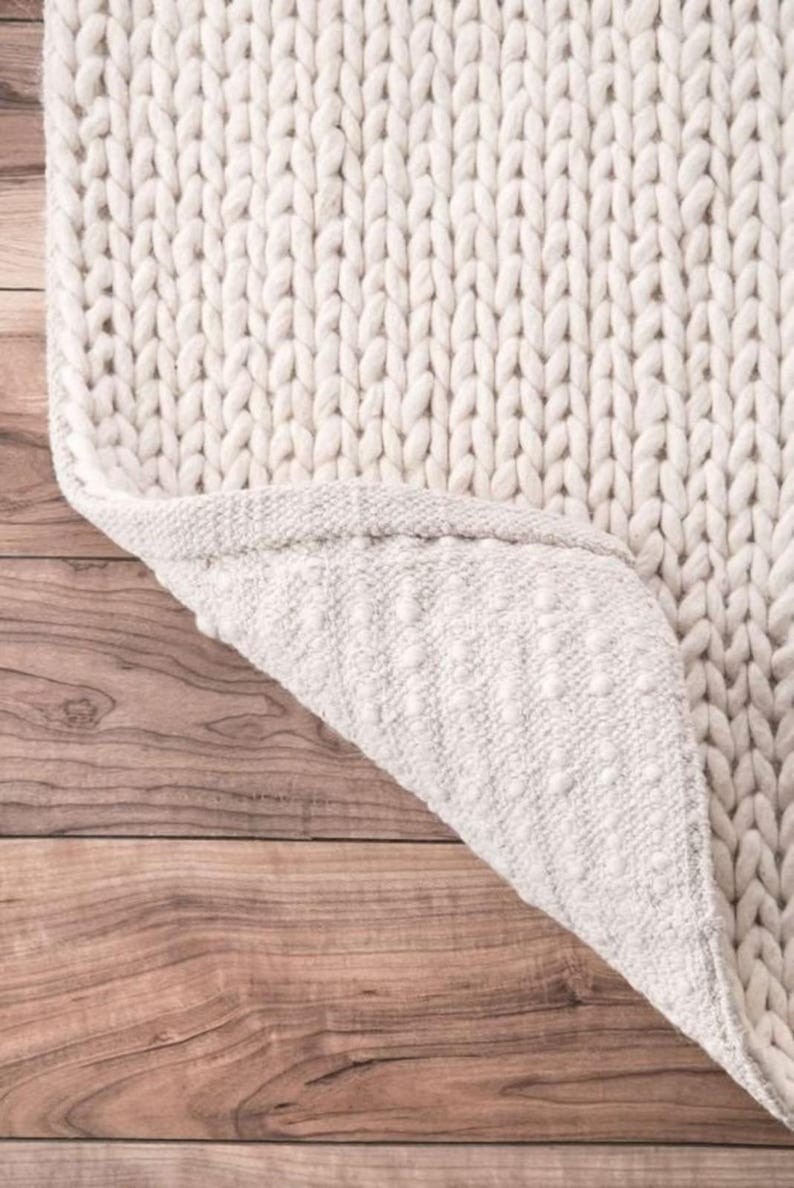 Handwoven Ivory/Off White Chunky Wool Area Rug Scandinavian Modern Design Rug gallery