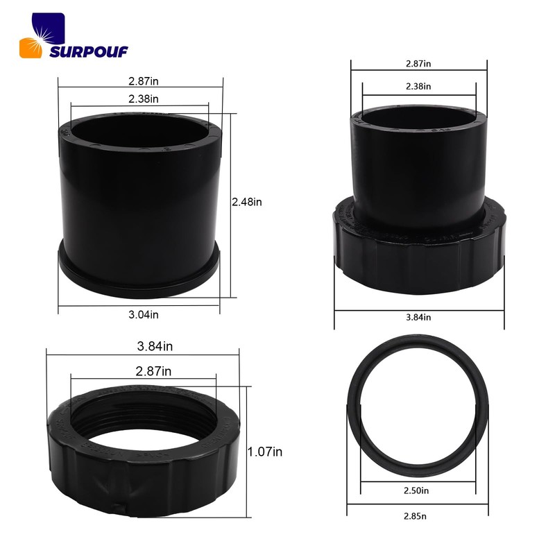 SURPOUF 2 Pack SPX3200UNKIT Compatible with Hayward Union Connector Black gallery
