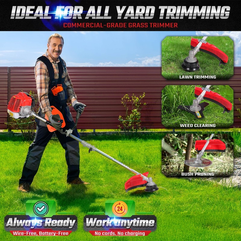52cc 2-Cycle Weed Wacker Gas Powered 3-in-1 String Trimmer/Edger Grass Trimmer gallery
