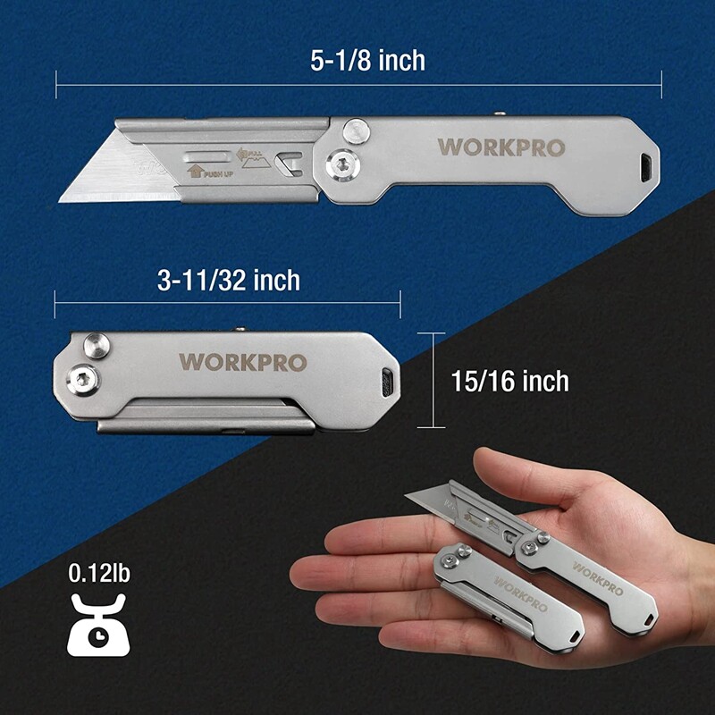 WORKPRO 3-Pack Folding Utility Knife Set Quick Change Blade Box Cutter EDC Knife gallery