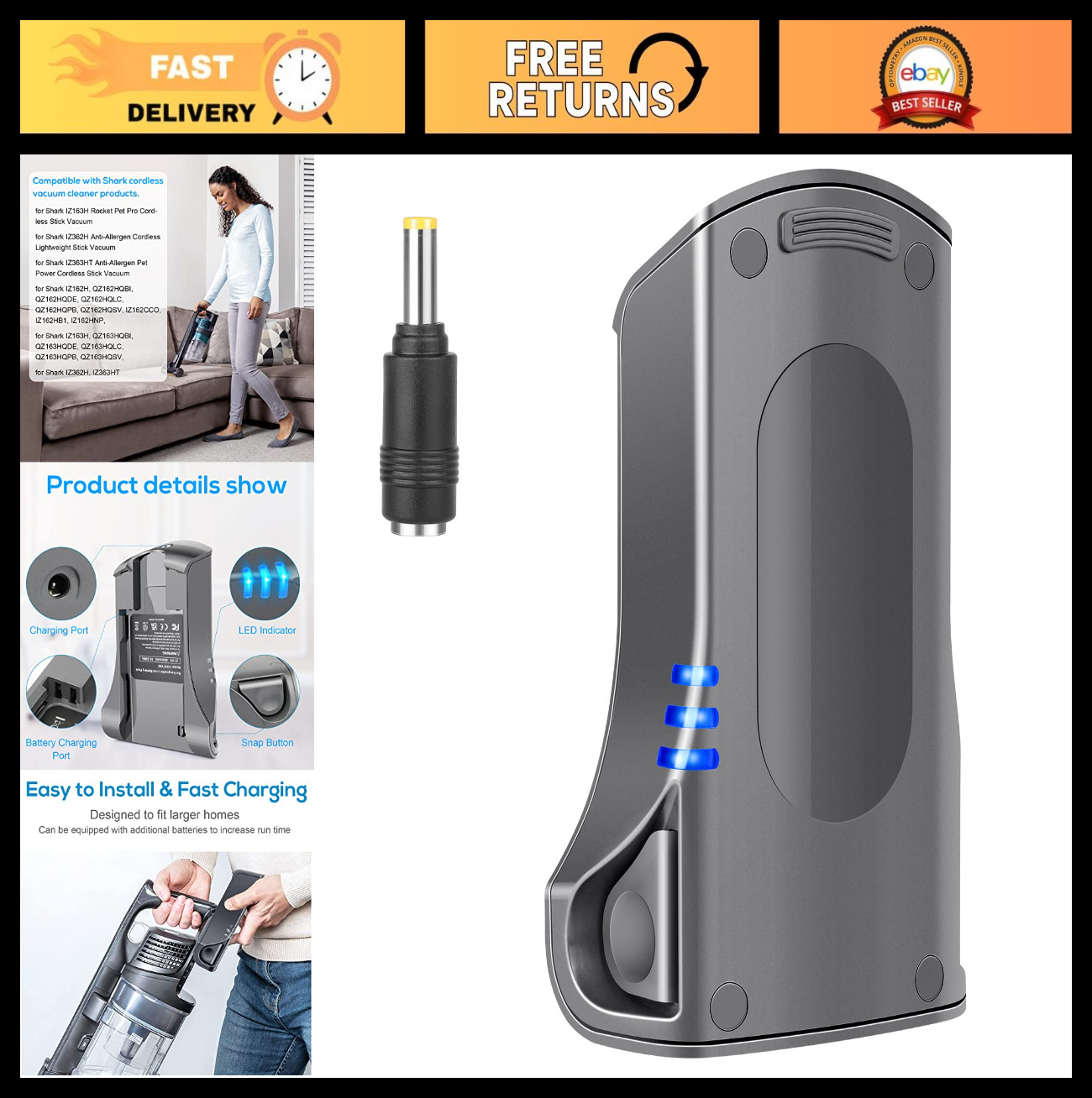 High Output 21.6V 4600mAh Battery for Shark Cordless Vacuum IZ162H IZ163H IZ362H gallery