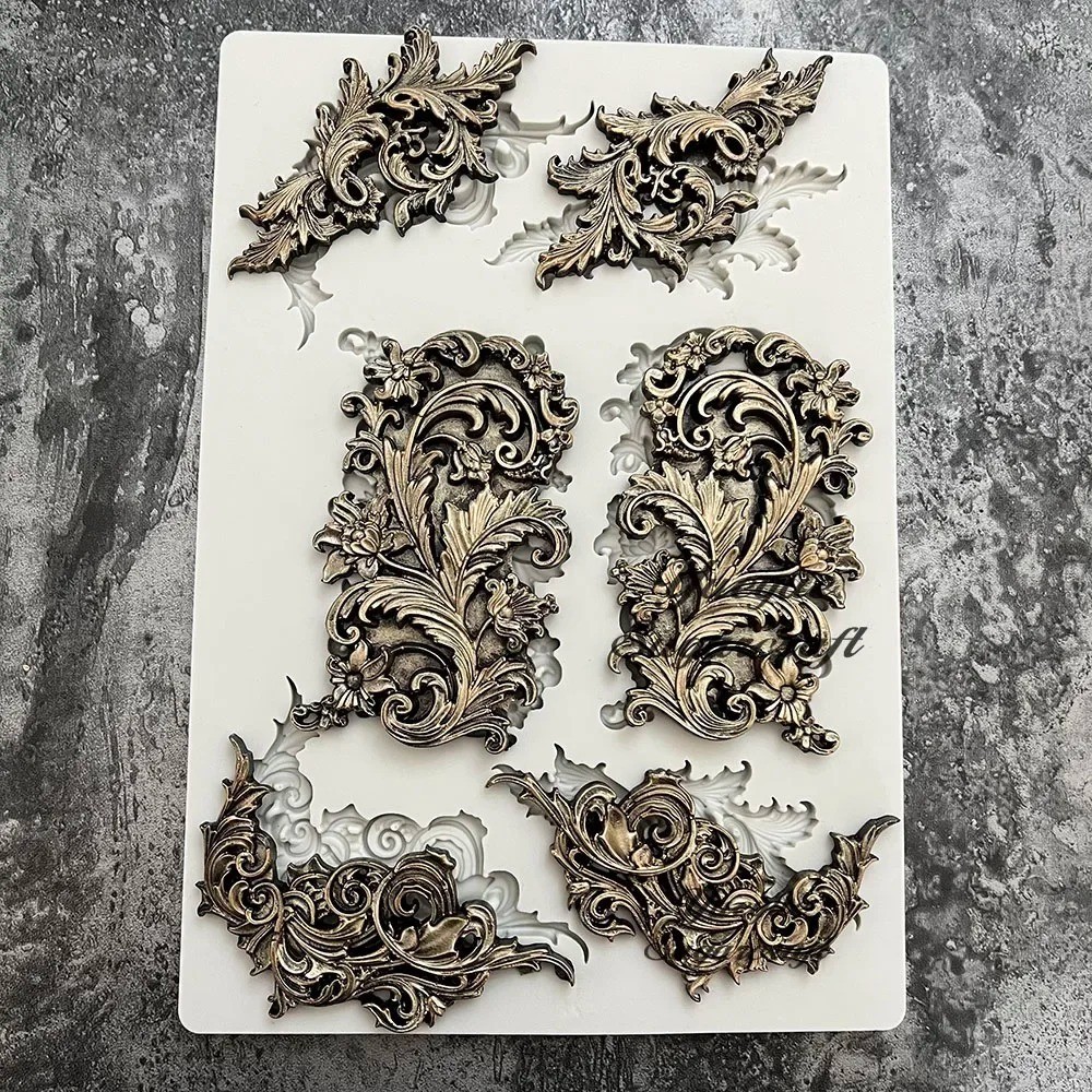 Baroque Scroll Border Relief Silicone Epoxy Resin Plaster Mould Leaf Cake Mold gallery