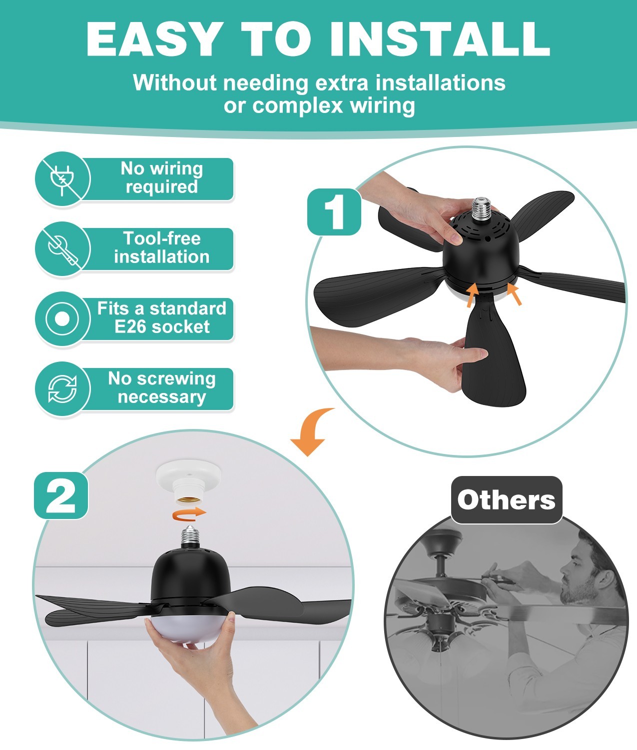 Ceiling Fan with Light&Remote E26/E27 Base 3 Colors 3000K-6500K 1800 Lumens 21in gallery
