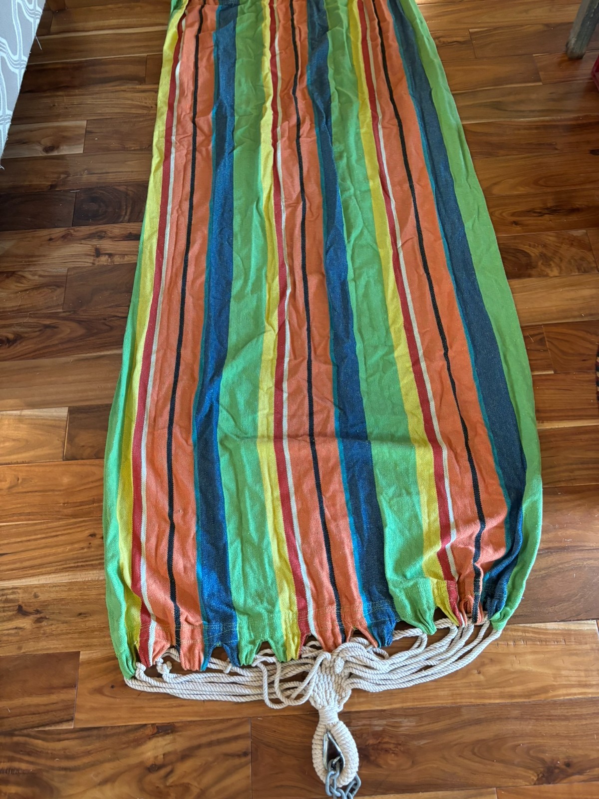 Rainbow Striped Cloth Hammock w/ Braided Rope Hang and Hanging Chains 90In Long gallery