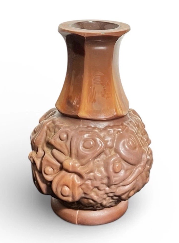 Vtg Desna Butterfly Bud Vase Czech Republic Bohemian Rosaline Brown Art Glass gallery