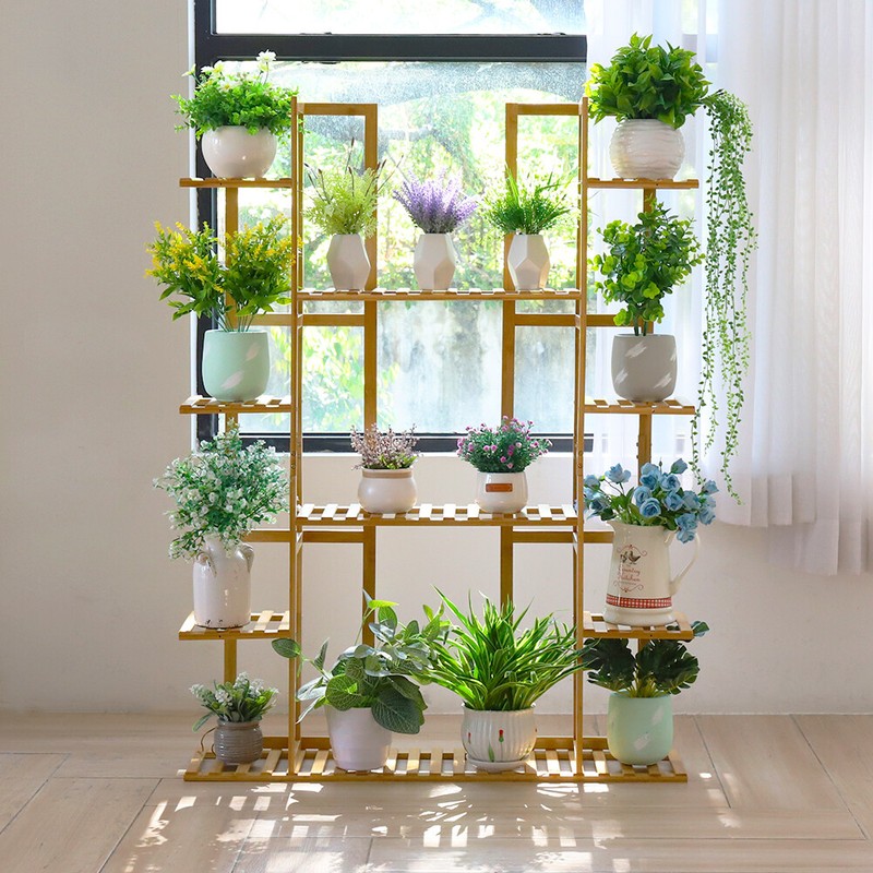 Various Bamboo Plant Stand Rack Multi Wood Shelves Bonsai Flower Display Storage gallery